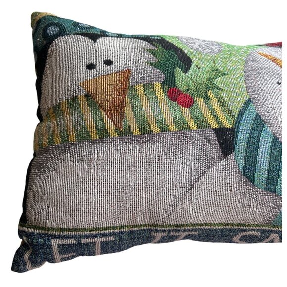 Tapestry Snowman Decorative Throw Pillow With Festive Design  "Let It Snow" Text - Picture 5 of 5